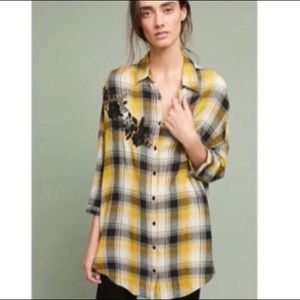 Anthropologie Maeve Plaid Floral Tunic Shirt